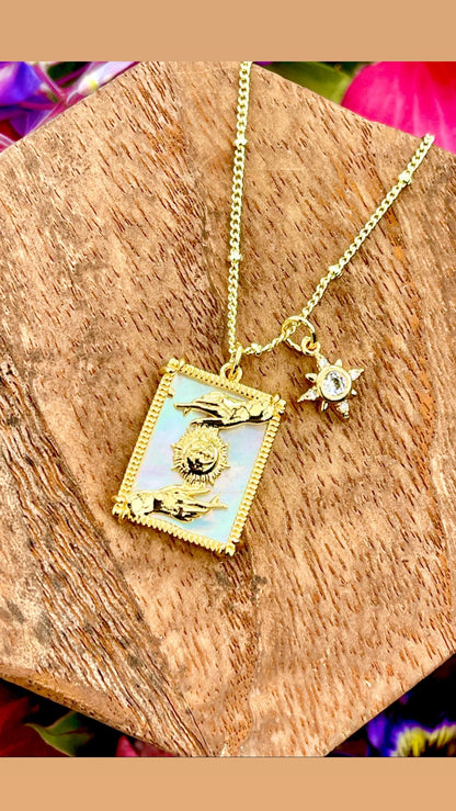 The Sun Tarot Charm Gold Necklace ~ Anita Apothecary, witch jewelry, gold filled charms, luck charms, Tarot charms, Tarot Card jewelry