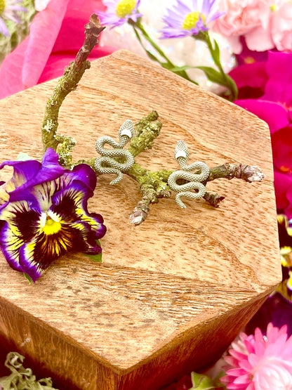 Medusa Snake Studs ~ Anita Apothecary, Snake earrings, Medusa jewelry, Medusa art, Gorgon art, Serpent earrings, Witch aesthetic