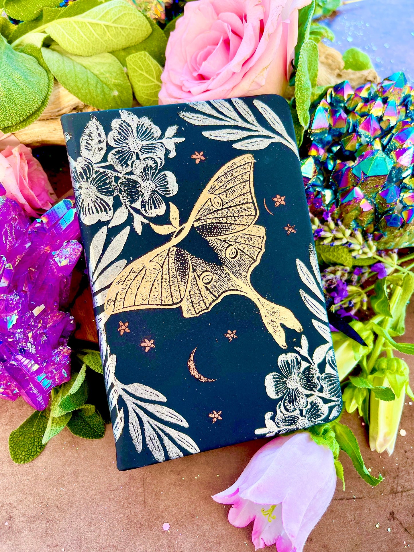 Luna Moth Embossed Journal | Anita Apothecary, Luna Moth book, Witches grimoire, BOS, Book of Shadow, Poetry Notebook, Vegan Leather Book