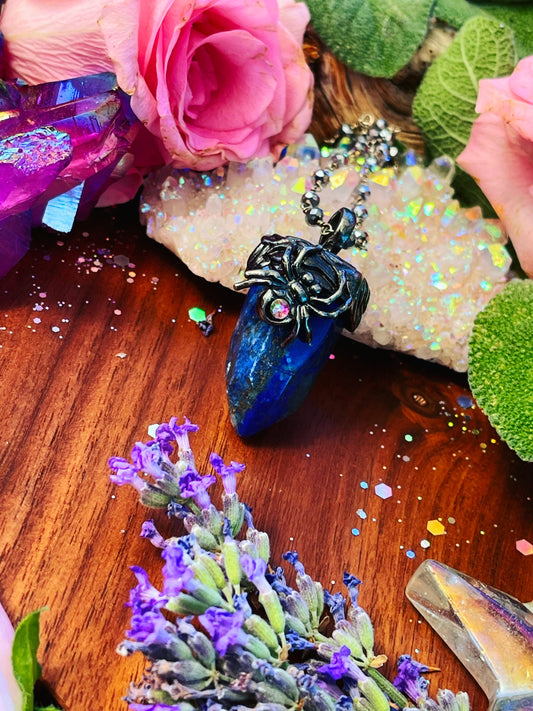 Arachne Lapis Lazuli | Anita Apothecary, Crystal Spider necklace, Witch spider jewelry, spider necklace, cottagecore jewelry, spider witch