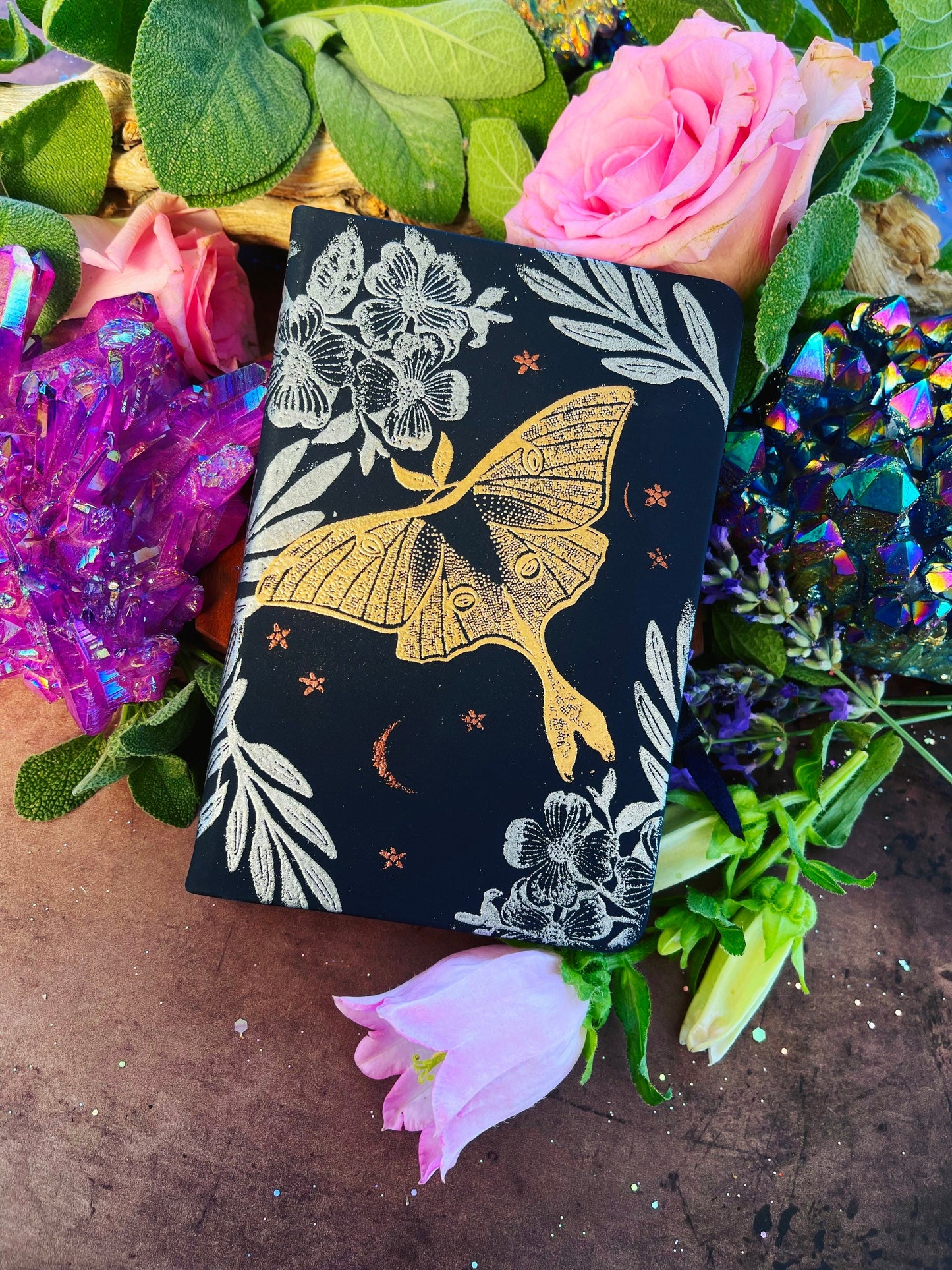 Luna Moth Embossed Journal | Anita Apothecary, Luna Moth book, Witches grimoire, BOS, Book of Shadow, Poetry Notebook, Vegan Leather Book